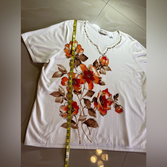 Alfred Dunner Plus size 2X Womens Cream Pullover Sweater Short Sleeve Floral - Picture 14 of 16